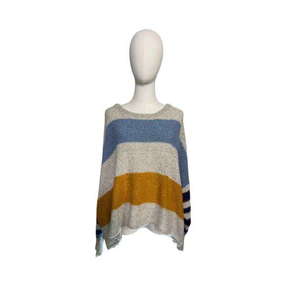 Favlux Oversized Striped Boucle Knit Sweater Gray Blue Mustard Large Cozy Soft - Picture 1 of 9